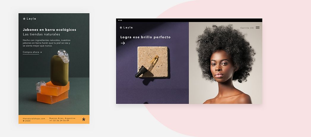 Una pagina web de una marca de belleza que muestra sus productos